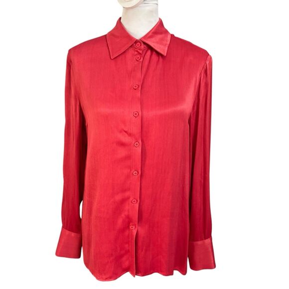 Atoir Satin Button Down Blouse Red Long Sleeve Women’s Size XS - Picture 1 of 7